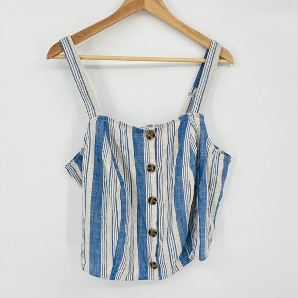 Torrid Linen-Blend Smocked Button Front Striped Tank Top Women's Size 1 (1X) - Picture 5 of 8